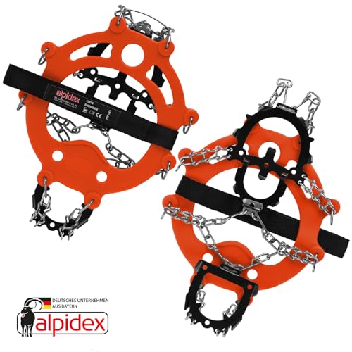 Foto von ALPIDEX Grödel Steigeisen für Bergschuhe Schuhkrallen mit Manganstahlspikes 12 Zähne Schuhgröße 35-47 Crampons Klettern Bergsteigen Trekkking Winter Outdoor Schuhspikes, Größe:S, Farbe:orange