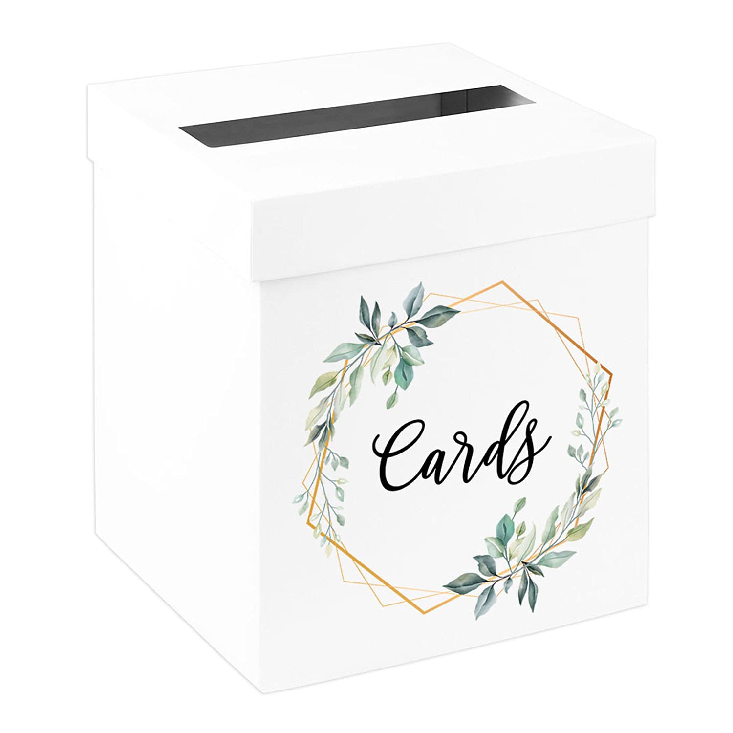 Andaz Press Sturdy White Wedding Day Card Box Geometric Greenery Wedding Gift Box for Cards Card Box for Bridal Shower Baby Shower Birthday Graduation Events 10x10x10 Inches