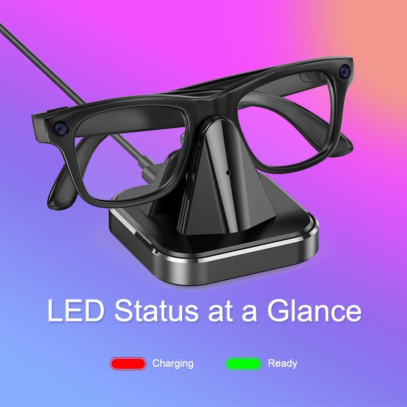 Charging Dock Compatible with Ray-Ban Meta Smart Glasses Wayfarer Skyler Headliner and Oakley, Square Charging Stand with Metal-Wrapped Base, 50-Min Fast Desktop Charging Station image 5