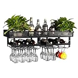 Estante flotante de pared para vino con soporte para vidrio, estante de barra de estilo industrial para exhibición de botellas de licor, ideal para decoración del hogar y bar