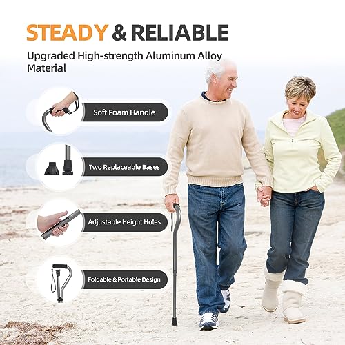 BeneCane Walking Cane for Men & Women Adjustable Cane with Offset Soft Cushioned Handle -Portable Lightweight Sturdy Mobility Walker Aid for Elderly, Seniors Collapsible Cane