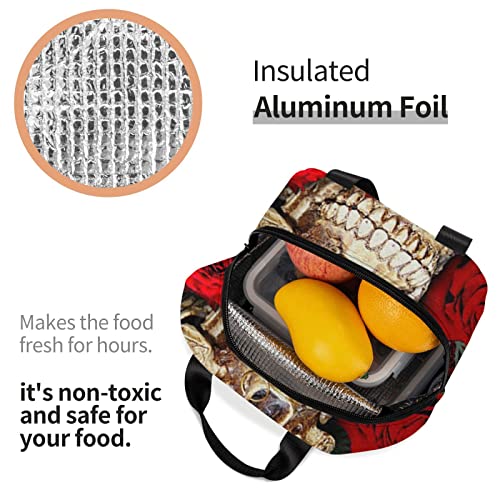Debou Cool Skull And Roses Insulated Lunch Bag Cooler Tote Reusable Leakproof Lunch Box Easy Clean For Work Office Picnic Beach Or Travel #TOP4