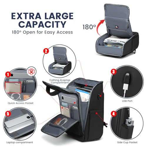 Rolling Backpack with Wheels, Waterproof Wheeled Backpack with USB Ports for Men Women, 15.6 Inch Travel Laptop Backpack with Wheels for Adults, Roller Carry-On Luggage Bag for Business Work - Image 4
