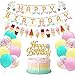 Ice Cream Birthday Banner and Cake Topper Summer Colorful Ice Cream Themed Kids Birthday Party Supplies