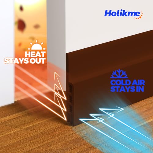 Image of Holikme Door Draft Stopper 2-Pack, Under Door Seal for Bottom Gap Filler | Strong Adhesive Silicone Weather Stripping Garage Window Blocker Cold Air & Noise, Door Sweep Save Energy, Brown 37 Inch