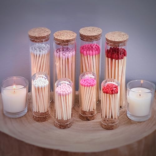 Image of 2 inch Matches in 3 Mini Glass Cloche Jars + Striker Stickers Included | 100 Matchsticks Color of Your Choice | Decorative Safety Matches w /a Dome Glass Holder | Gifts & Home Decor by Thankful Greetings