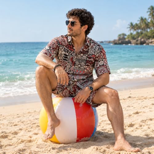 Image of BROWN CULTURE Men Cotton Blend Printed Co-ord Set Shirt Shorts | Collar Neck Button Down Night Suit | Casual Home Wear Two Piece | Stylish Lounge Wear | Trendy Matching Outfits