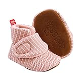 TMEOG Unisex-Baby Neugeborenes Fleece Booties Bio Baumwoll-Futter und Rutschfeste Greifer Winterschuhe (M_Rosa Streifen, 6_months)