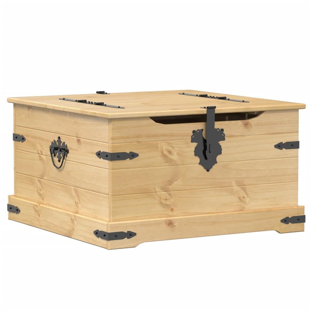 Baúl Corona 78 x 78 x 45 cm - Baúl de madera de pino macizo con acabado en cera de miel - Mesa de centro rústica con espacio de almacenamiento y muelle de gas - Caja de almacenamiento