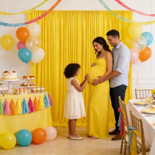 Image of 10ft x 10ft Yellow Backdrop Curtains for Parties, Polyester Fabric Backdrop Drapes with Rod Pockets for Weddings, Birthday, Photography, Mother's Day, Graduation Party Background Curtain, 2 Panels