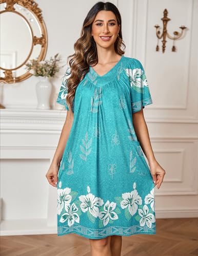 Ekouaer Womens House Dress Floral Print Moo Moos Nightgowns Moomoo Dresses Mumus with Pockets2