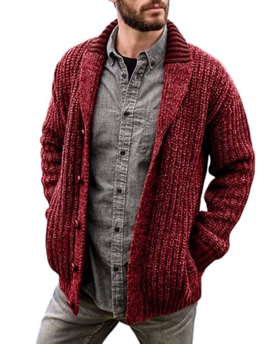 Mens Slim Fit Sweater Casual Long Sleeve Shawl Collar Button Up Fashion Knit Cardigan Sweater