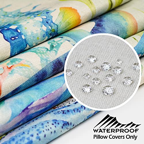 Jojogogo NEWJG-FSOCEAN1818-4 Summer Pillow Covers 18X18 Set Of 4 Outdoor Coastal Nautical Waterproof Throw Pillows 18 X 18 Beach Pillows Beach Theme Room Decor Aesthetic thumb #1