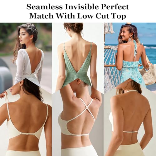 Image of SANNIDHI Low Back Bra for Women Wirefree Seamless Backless V Neck Bra with Padded Removeable
