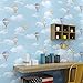 Panneaux muraux 3D Dessin animé romantique Bleu Blanc Blanc Blanc Clouds Chaud Air Ballon Chambre Chambre à coucher Chambre à coucher Décor mural, Pvc Papier peint vinyle étanche à l'eau porté Fond d'