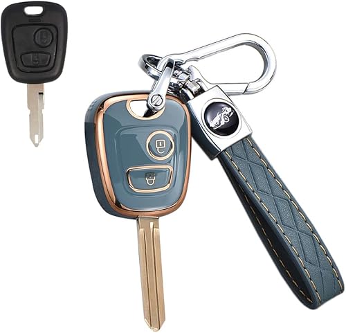 SANRILY Funda de llavero de TPU con borde dorado de 2 botones para Peugeot 206 107 207 307Citroen C1 C2 C3 C4 Picasso para Toyota Aygo Accessories