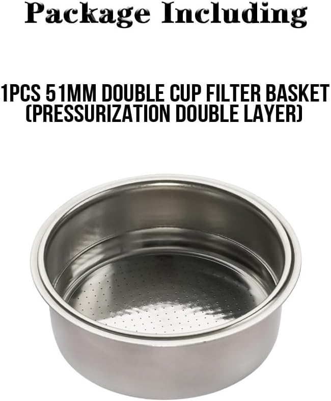 51mm Double Layer Pressurized Coffee Filter Basket Stainless Steel Coffee Reusable Filter Cup Pressurized Porous For Portafilter(51MM 2-Cup)