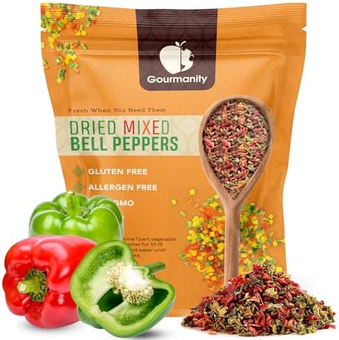 Gourmanity Dried Red and Green Bell Peppers Mix, Diced, 32 oz