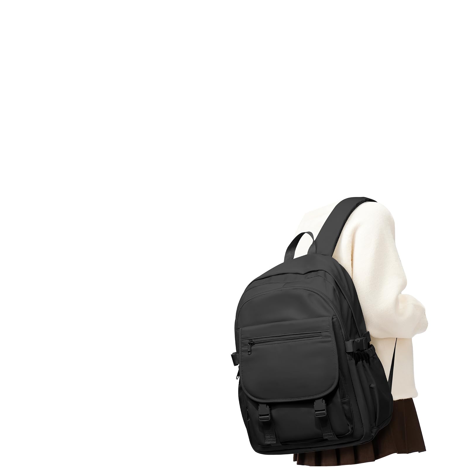 Black Lightweight Waterproof Backpack for Women Men Large Capacity College School Bag with Luggage Straps Multiple Pockets Durable High School Bookbag