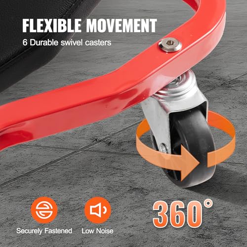 VEVOR Mechanic Garage Creeper, 44-Inch, 300 lbs Capacity Automotive Rolling Creeper with 6 Casters Adjustable Cushioned Headrest Tool Tray, Heavy Duty Steel Frame for Garages, Repair Shops, and DIY - Image 5