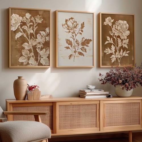 Image of kotart Aesthetic Botanical Art Home Decoration Painting | Floral Paintings With Frame For Living Room Bed Room Hotel Wall Decor Digital Reprint Set of 3 (10X13 inch)