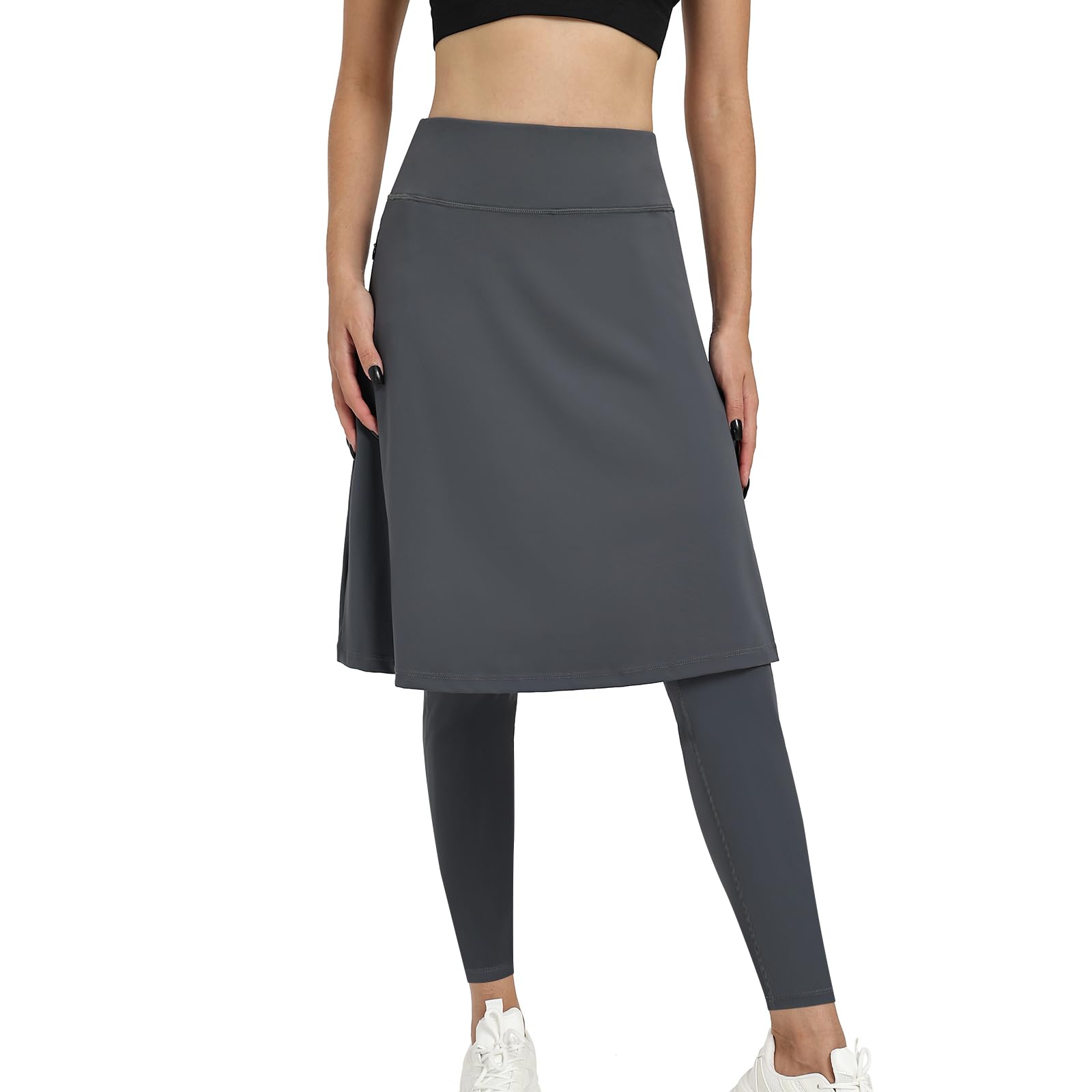 Women Athletic Knee Length Skirts with Full Length Leggings,Skorts Leggings&Skirted Leggings Skorts Women-image-4