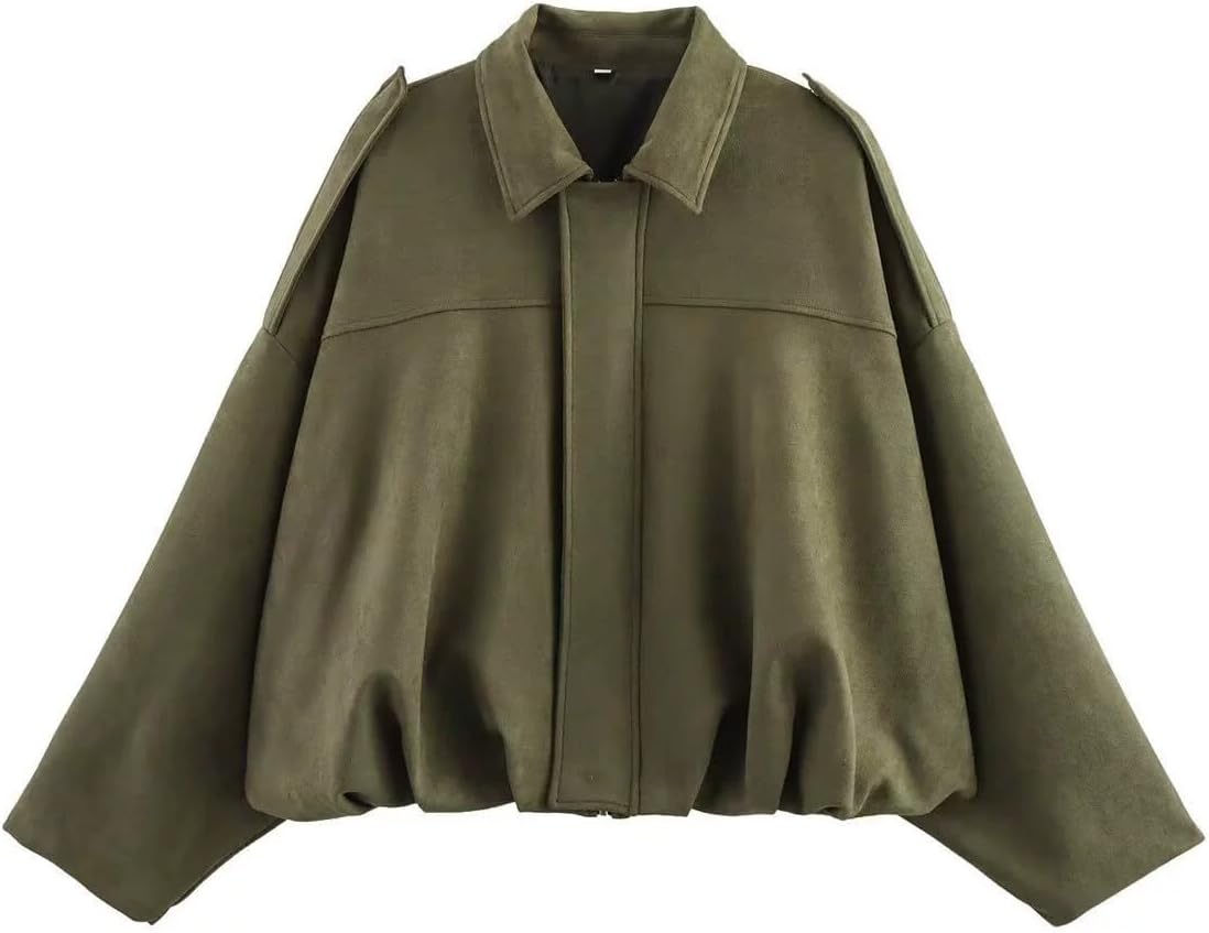 Giacca in pelle scamosciata da donna, corta: giacca bomber oversize realizzata in morbida pelle scamosciata sintetica con fodera in pile, giacca invernale streetwear per il periodo di transizione autunnale_voghion.com