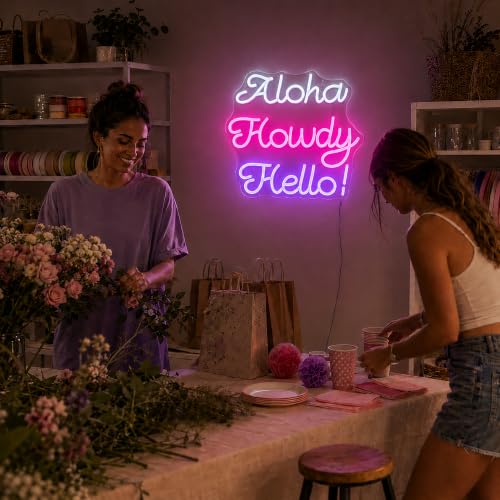 Image of Hello Howdy Aloha Neon Sign for Wall Decor Howdy Light Up Sign Aloha Led Signs for Room Party Home Wall Decor USB Powered