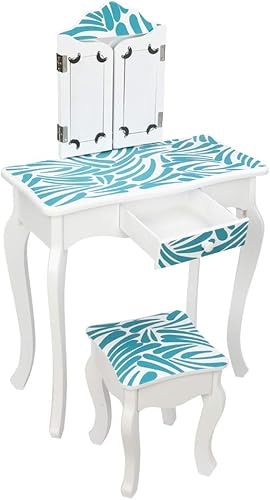 Miniatura 4 de Juego de mesa y taburete para niños con espejo, 2 en 1 para maquillaje de princesa con cajón y parte superior desmontable, tocador de maquillaje de