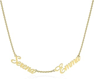 Custom 2 Name Necklace Personalized 18k Gold Plated Sterling Silver Customized Multi Nameplate Pendant Stacking Choker Dainty Jewelry Birthday Gift for Women Girls Mom (2 name)