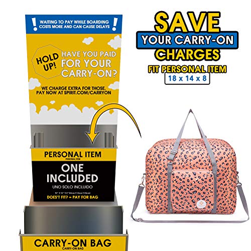 Narwey For Spirit Airlines Foldable Travel Duffel Bag Tote Carry on Luggage Sport Duffle Weekender Overnight for Women and Girl (Orange Leopard)