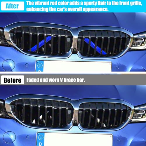 Image of Jaronx Compatible with BMW V Brace Cover for 3 Series G20 Sedan /G21 Touring 2019-2024 330i 330e M340i,Grille Insert Trims V Bar Brace Wrap Covers Compatible with BMW Front Grill Insert Stripes(Blue)
