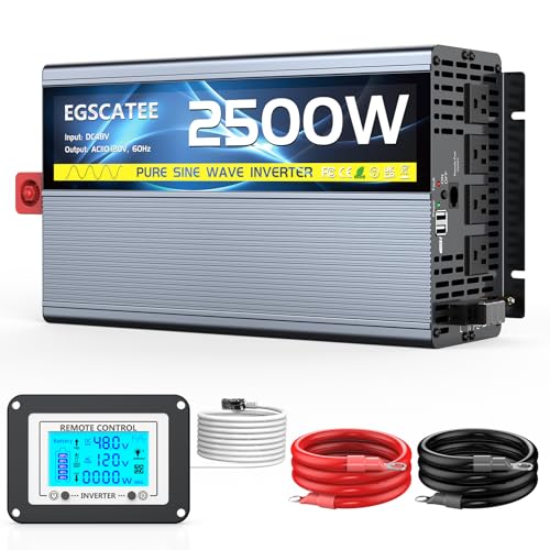 Image of 48V 2500W Pure Sine Wave Inverter 48V DC to 110V/120V AC Converter with 4AC Outlets, 5V/3.4A USB, Remote Control with on-Screen Display, Off-Grid Solar Power Inverter for Truck, Home, Vehicles, RV