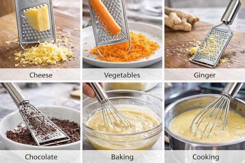 Image of Stainless Steel Kitchen Tool Set 3 Pieces with Flat Grater, Handheld Cheese & Vegetable Grater and Egg Whisk Beater, Durable Rust Resistant Cooking Tools for Kitchen, Easy to Clean, Strong Grip Handle