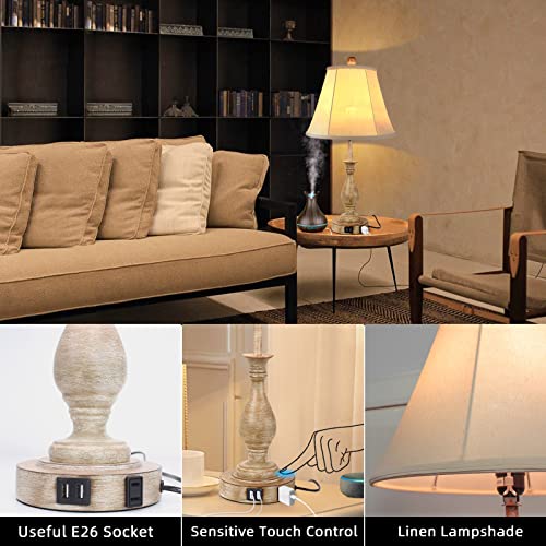 Farmhouse Table Lamp Touch Control 3-Way Dimmable Table Lamp, Modern Nightstand Lamp with 2 USB Port Bedside Desk Lamp with Fabric Shade for Living Room Bedroom Hotel (Pack 1-Beige Shade) - Image 6