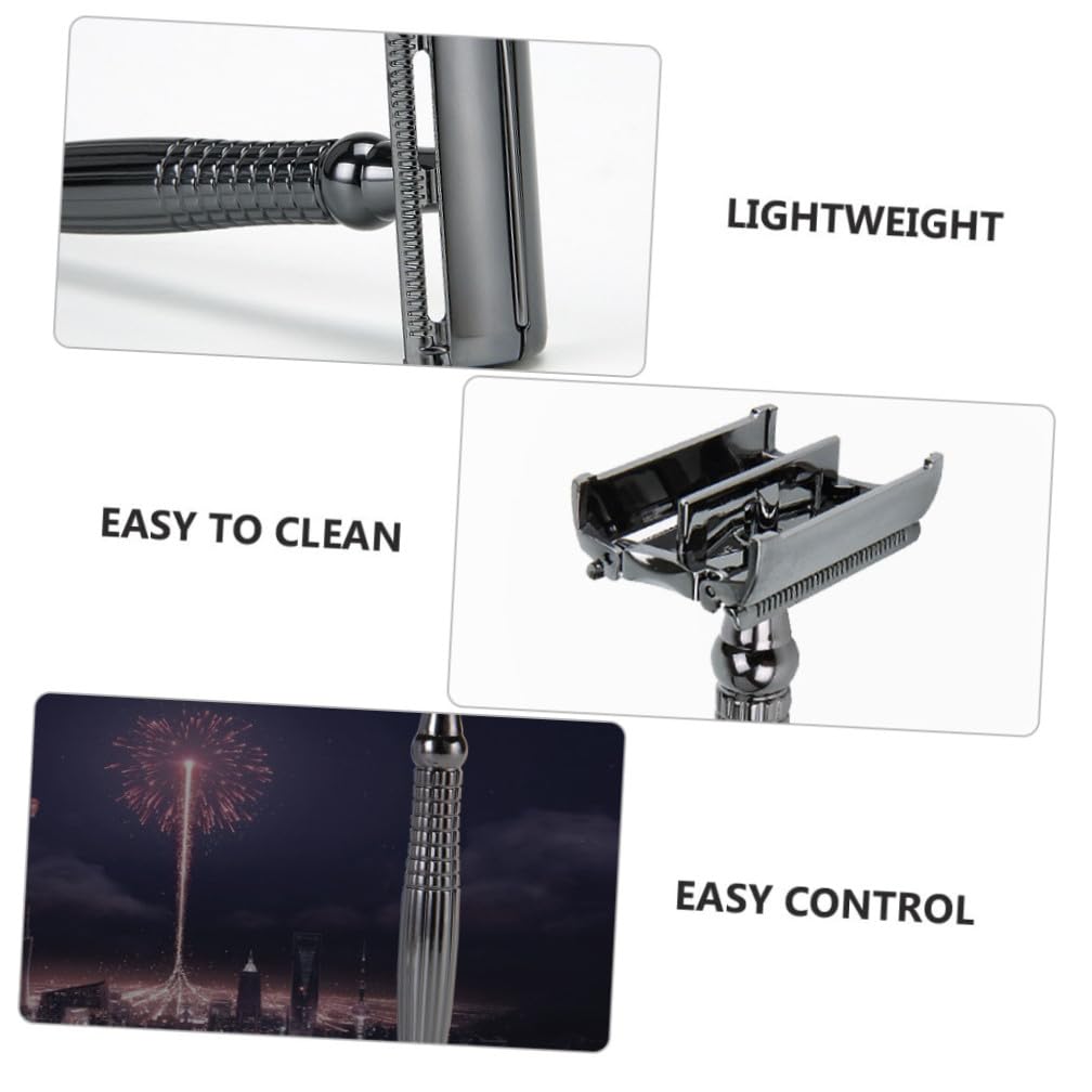 Long Handle Manual Shaving Cutter with Double-edged Blades and Safety Razor Stand Face Beard Shaver for Men Smooth Shaving Experience for Barbershops and Home Use
