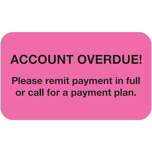 Account Overdue Reminder Label, Remit Payment or Call for Payment Plan, Fluorescent Pink 1-1/2” x 7/8”, Permanent Adhesive, 250 Stickers/Box, Doctor Stuff