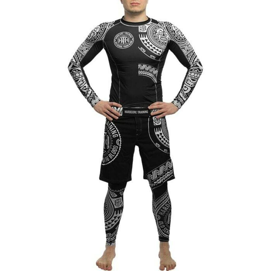 Hardcore Training Men's Compression Pants Spodnie Kompresyjne Leginsy Mężczyźni Bokx Running Muay Thai MMA No Gi BJJ Grappling (DE/NL/SE/PL, Alfa, 3XL, Regularny, Regularny, biały)