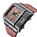 Kcanamgal Herrenuhren Vintage-Quadrat Großes Zifferblatt Sportuhren für Herren Leder Armeewache Mann-Armbanduhr Steampunk,Braun