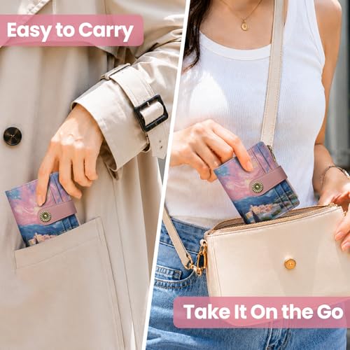 Image of Small Wallet for Women, RFID Blocking Bifold Card Holder Wallet with 10 Card Slots, Cash Compartment, Zipper Coin Pocket & ID Window, Cute Soft Vegan Leather Compact Wallet, Starlit Valley