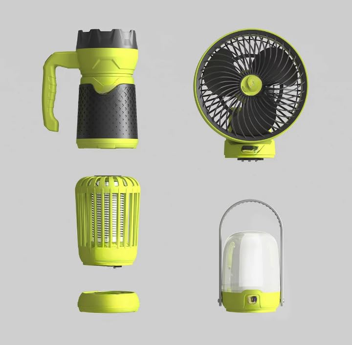Artikaa Campa - Kit modulare portatile 4 in 1 per esterni, ventilatore da campeggio, lanterna a LED, torcia elettrica e insetticida UV NAEM