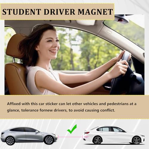 Image of 4PCS Student Driver Sticker Magnet for Car,Removable Student Driver Magnet with Reflective Design for Night Visibility,Strong Magnetic New Drivers Magnets for Car Accessories