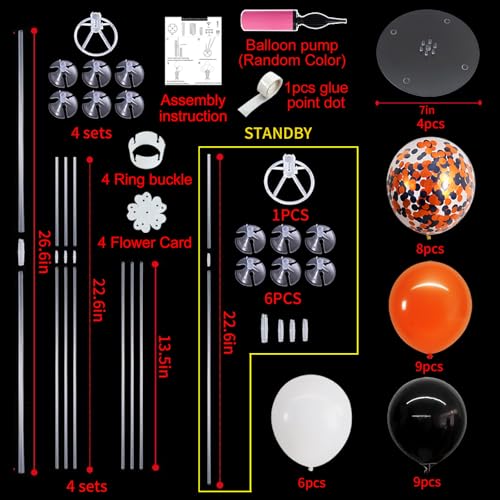 Image of TONIFUL Halloween Balloon Stand Black Orange Balloon Centerpiece for Table