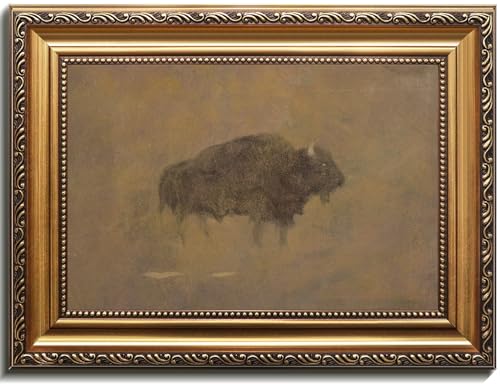 uniro Vintage Gold Framed Wall Art, Rustic Bison Canvas Art Prints Painting, Farmhouse Decor Brown Tones Animal Picture Wall Decor, Rustic Frame Art for Bedroom, Gallary, Living Room, Office- 12x16Inch