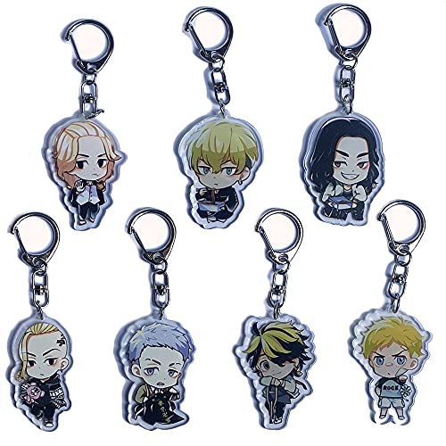 JCvCX 7 in 1 Tokyo Revengers Keychains Mikey Cosplay Keychains Mitsuya Keychain Draken Cosplay Keyring Costume Acrylic Takemichi Keychains Car Key Ring Key Tag (B)