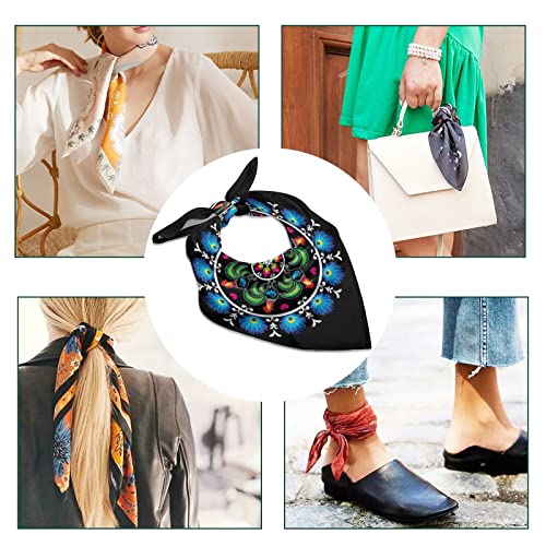 Polish Traditional Folk Art Women's Square Scarf Soft Neckerchief Bandana Headscarf Hair Wrap Indoor Outdoor 18"x18"3