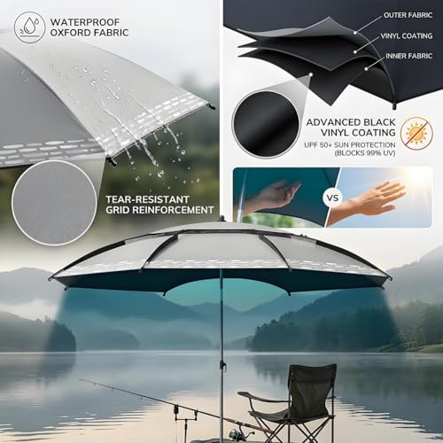 Parasol de plage orientable 360° et léger de 2m pour abri de pêche et sable