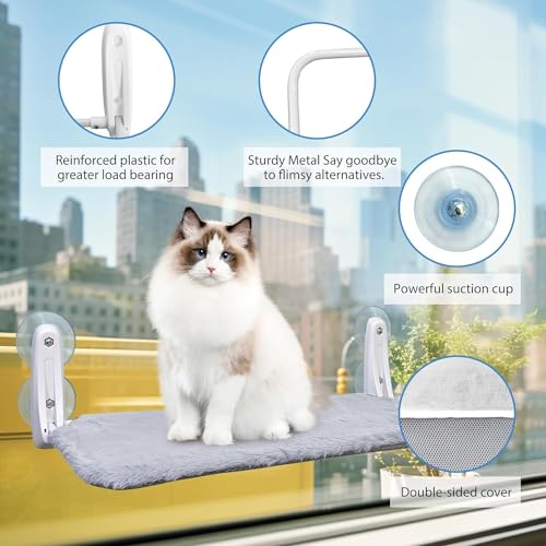Image of L&W BROS. 3Pc Heavy Duty Cat Window Perch, 50lb Load Foldable Hammock with Strong Suction Cups, Window Bed for Large & Multiple Cats (L 3Pc)