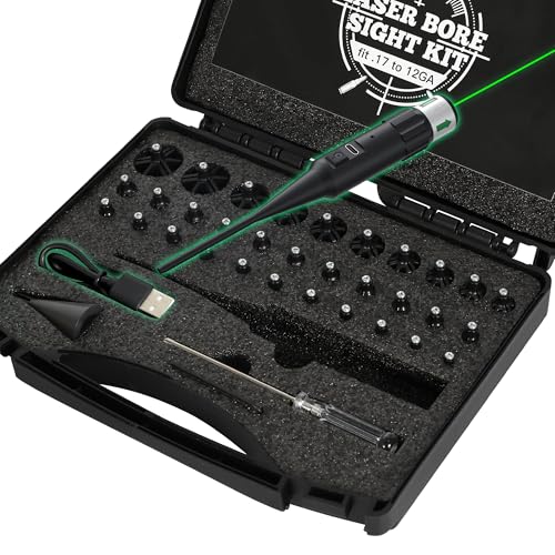 Rechargeable Laser Bore Sight Kit, Professional Green Bore Sighter with 32 Adapters - Multiple Caliber Bore Sighting Perfectly Choice for All Gun - Rifle Pistol Boresighter for .159 to .998 Cal