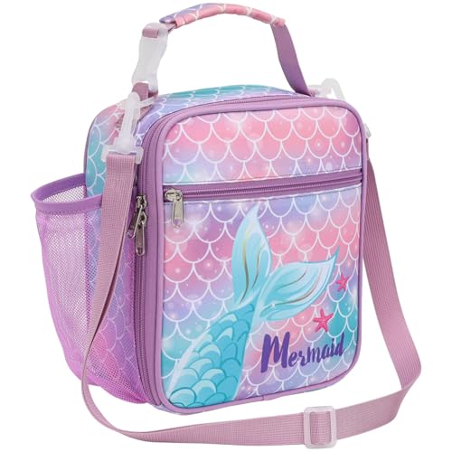 Bagseri Kids Lunch Bag with Shoulder Strap - Insulated Crossbody Girls Lunch Box for School & Travel, Reusable Large Meal Tote with Bottle Holder,...